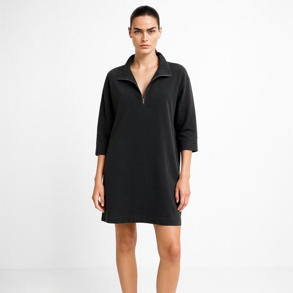 COS Women's Black Long Sleeve Collar Quarter Zip Knee Length Shirt Dress Size S - Picture 1 of 6